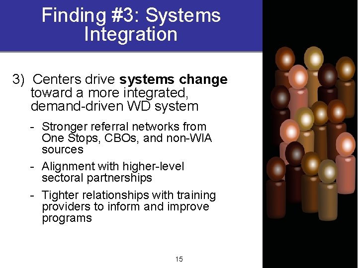 Finding #3: Systems Integration 3) Centers drive systems change toward a more integrated, demand-driven