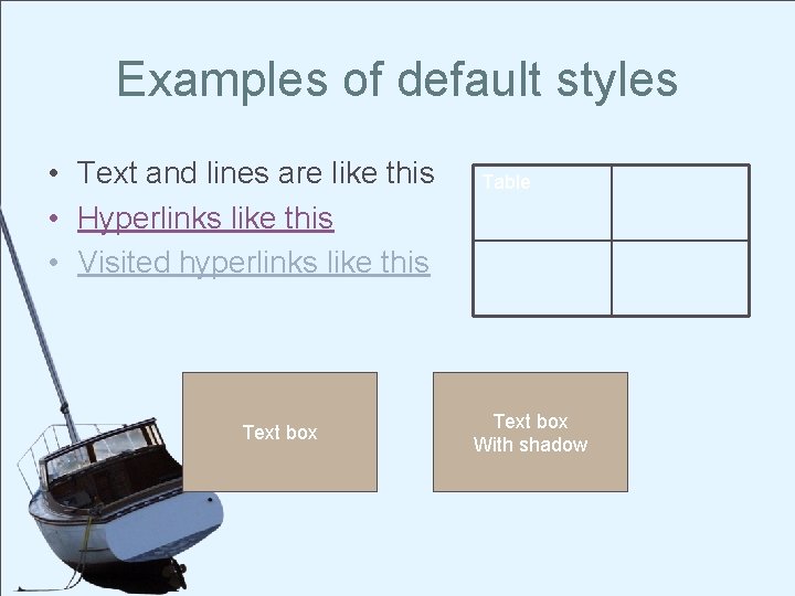 Examples of default styles • Text and lines are like this • Hyperlinks like