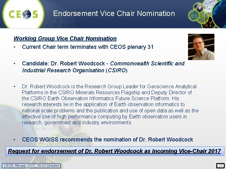 Endorsement Vice Chair Nomination Working Group Vice Chair Nomination • Current Chair terminates with