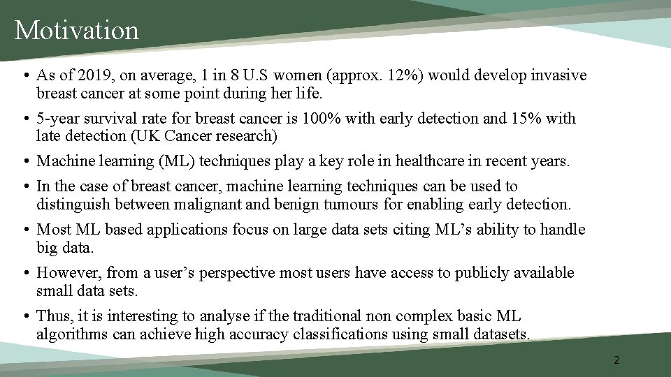 Motivation • As of 2019, on average, 1 in 8 U. S women (approx.