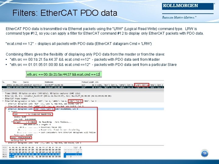 Filters: Ether. CAT PDO data is transmitted via Ethernet packets using the “LRW” (Logical