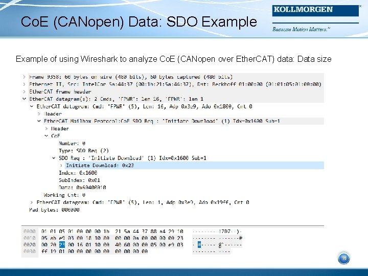Co. E (CANopen) Data: SDO Example of using Wireshark to analyze Co. E (CANopen