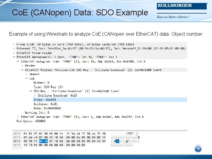 Co. E (CANopen) Data: SDO Example of using Wireshark to analyze Co. E (CANopen