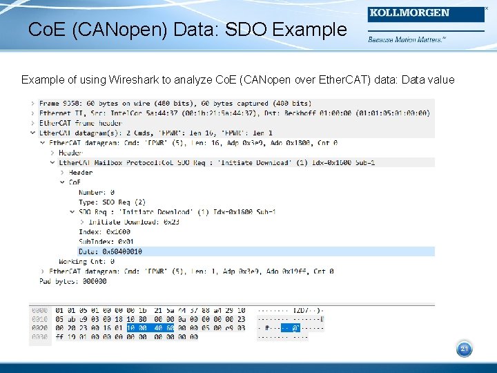 Co. E (CANopen) Data: SDO Example of using Wireshark to analyze Co. E (CANopen