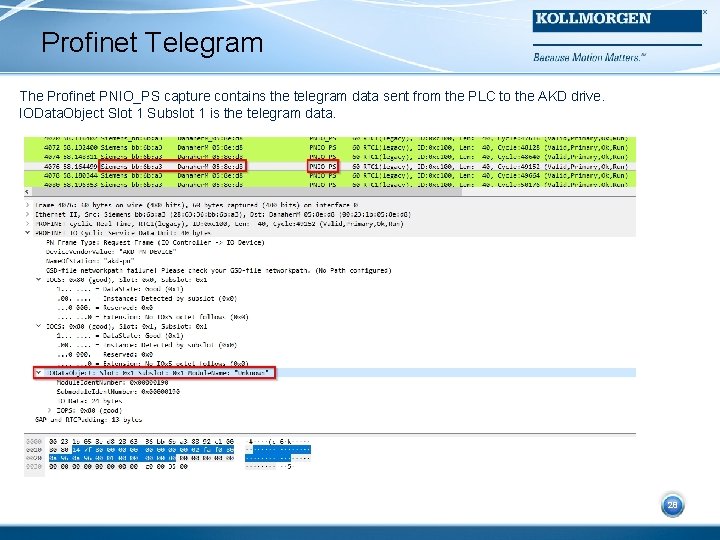 Profinet Telegram The Profinet PNIO_PS capture contains the telegram data sent from the PLC