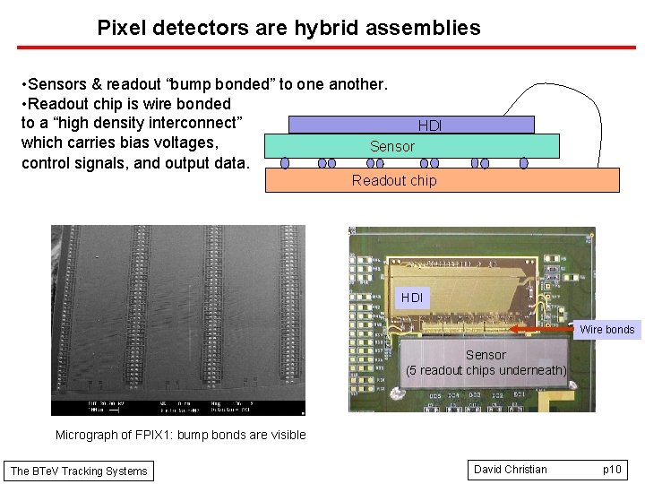 Pixel detectors are hybrid assemblies • Sensors & readout “bump bonded” to one another.