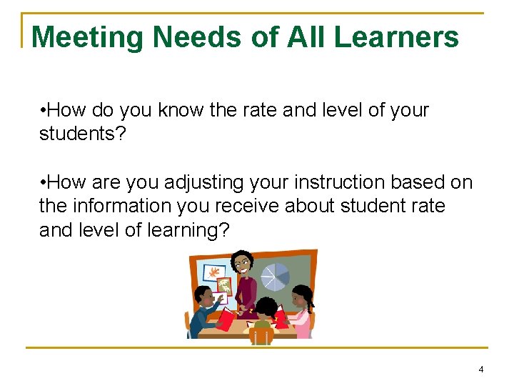 Meeting Needs of All Learners • How do you know the rate and level