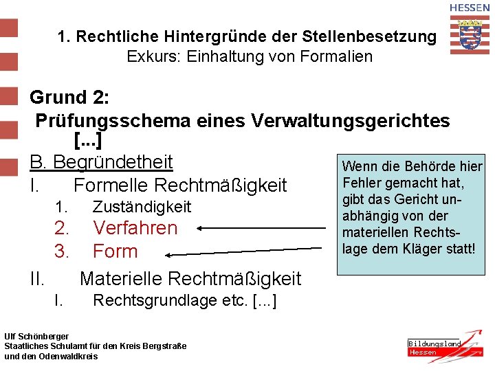 1. Rechtliche Hintergründe der Stellenbesetzung Exkurs: Einhaltung von Formalien Grund 2: Prüfungsschema eines Verwaltungsgerichtes