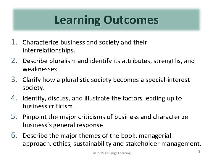 2015 Cengage Learning 1 Chapter 1 The Business