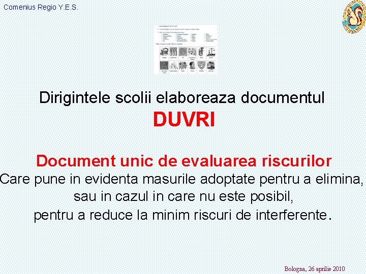 Comenius Regio Y. E. S. Dirigintele scolii elaboreaza documentul DUVRI Document unic de evaluarea