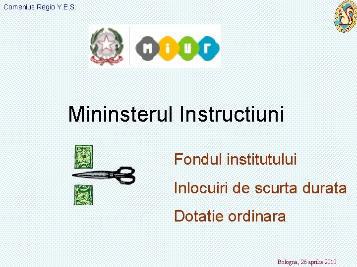 Comenius Regio Y. E. S. Mininsterul Instructiuni Fondul institutului Inlocuiri de scurta durata Dotatie