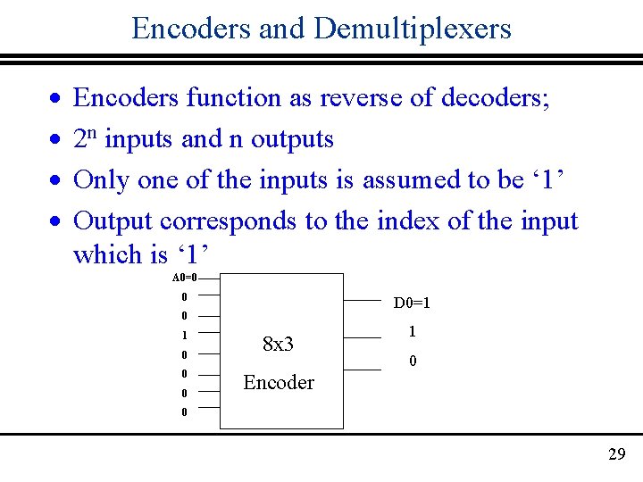 Encoders and Demultiplexers · · Encoders function as reverse of decoders; 2 n inputs