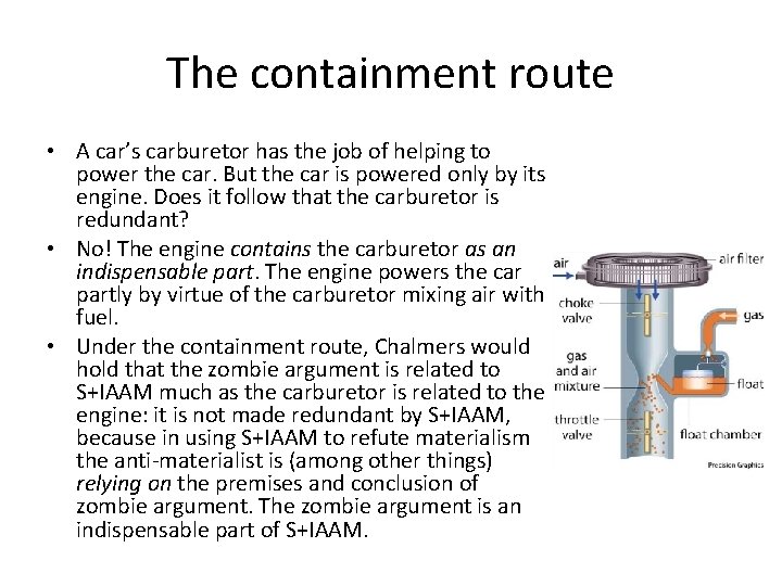 The containment route • A car’s carburetor has the job of helping to power