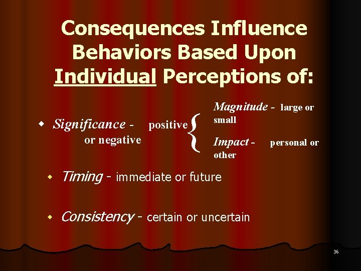 Consequences Influence Behaviors Based Upon Individual Perceptions of: { w Significance - positive or