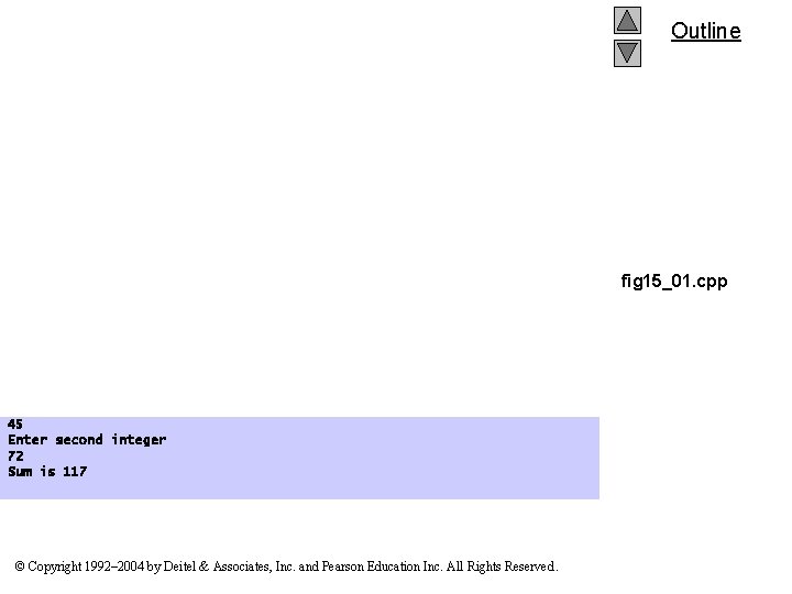 Outline fig 15_01. cpp Enter first integer 45 Enter second integer 72 Sum is Outline fig 15_01. cpp Enter first integer 45 Enter second integer 72 Sum is