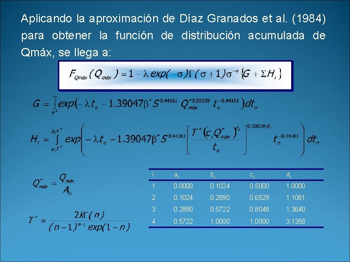 Aplicando la aproximación de Díaz Granados et al. (1984) para obtener la función de