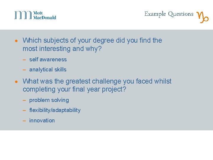 Example Questions · Which subjects of your degree did you find the most interesting
