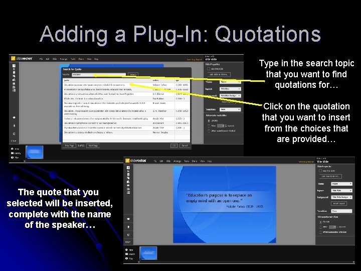 Adding a Plug-In: Quotations Type in the search topic that you want to find