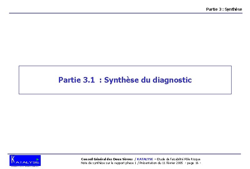 Partie 3 : Synthèse Partie 3. 1 : Synthèse du diagnostic Conseil Général des