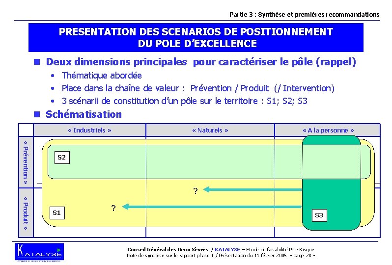 Partie 3 : Synthèse et premières recommandations PRESENTATION DES SCENARIOS DE POSITIONNEMENT DU POLE