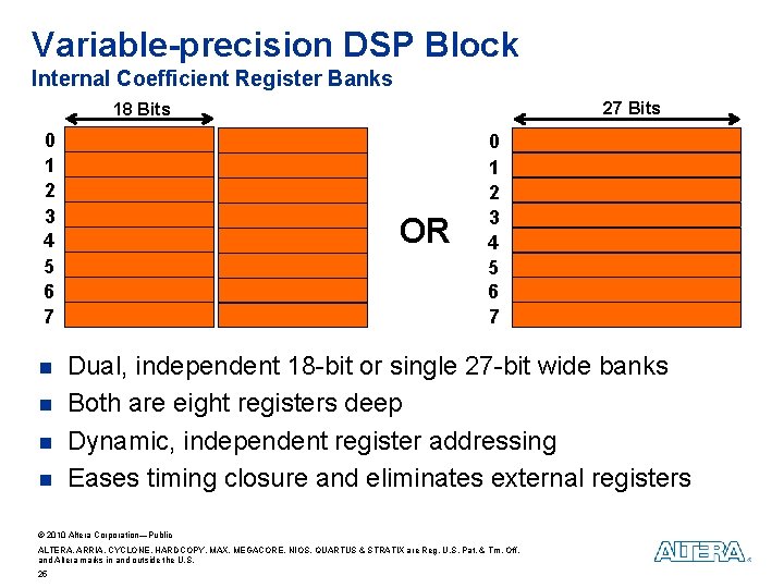 Variable-precision DSP Block Internal Coefficient Register Banks 27 Bits 18 Bits 0 1 2