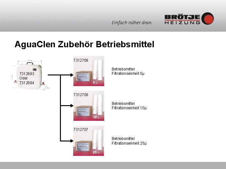 Agua. Clen Zubehör Betriebsmittel 7312709 Betriebsmittel Filtrationseinheit 5µ 7312693 Oder 7312694 7312708 Betriebsmittel Filtrationseinheit