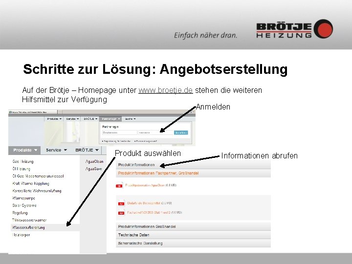 Schritte zur Lösung: Angebotserstellung Auf der Brötje – Homepage unter www. broetje. de stehen