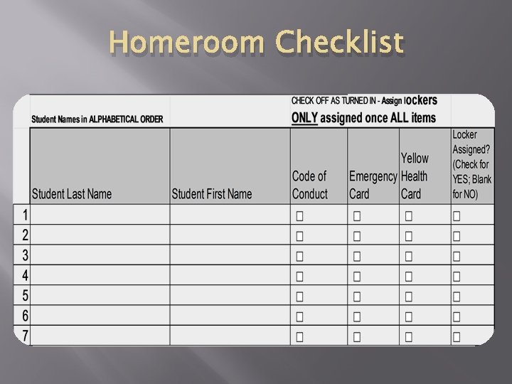 Homeroom Checklist 
