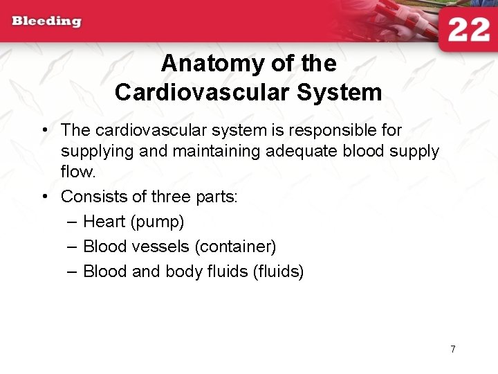 Anatomy of the Cardiovascular System • The cardiovascular system is responsible for supplying and