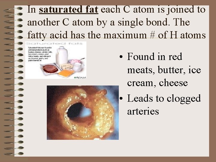 In saturated fat each C atom is joined to another C atom by a