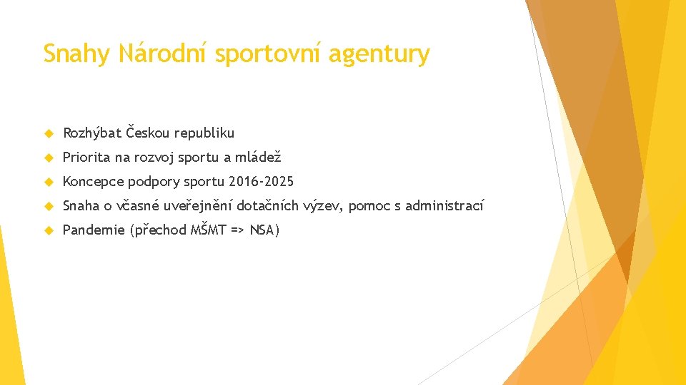 Snahy Národní sportovní agentury Rozhýbat Českou republiku Priorita na rozvoj sportu a mládež Koncepce