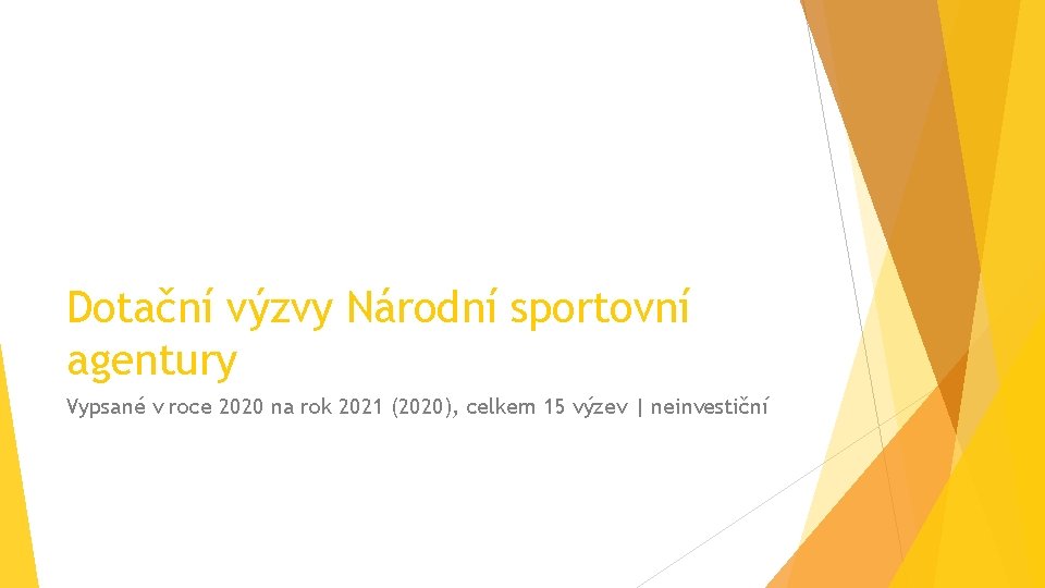 Dotační výzvy Národní sportovní agentury Vypsané v roce 2020 na rok 2021 (2020), celkem
