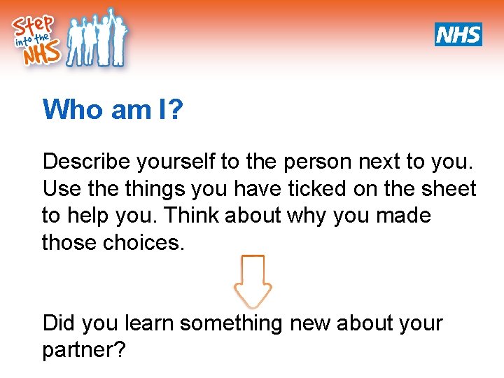 Who am I? Describe yourself to the person next to you. Use things you