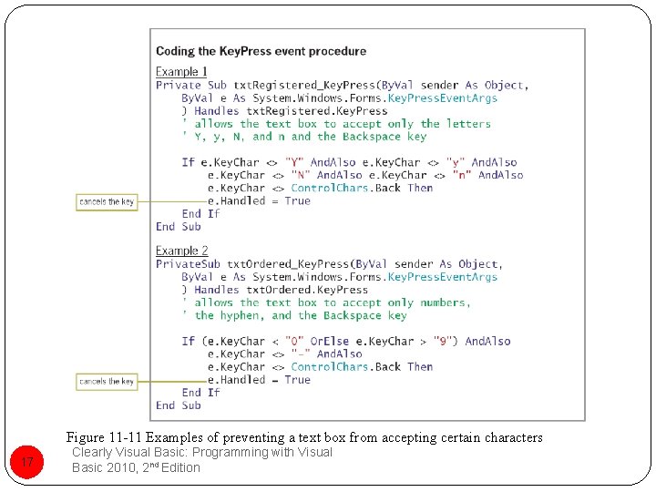 Figure 11 -11 Examples of preventing a text box from accepting certain characters 17
