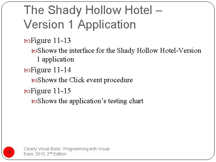 The Shady Hollow Hotel – Version 1 Application Figure 11 -13 Shows the interface