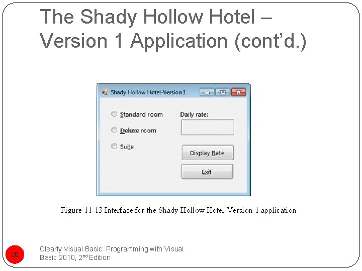 The Shady Hollow Hotel – Version 1 Application (cont’d. ) Figure 11 -13 Interface
