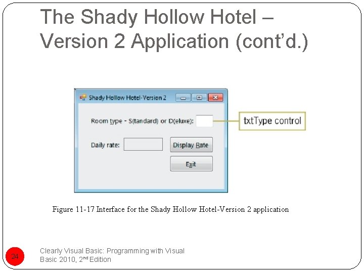 The Shady Hollow Hotel – Version 2 Application (cont’d. ) Figure 11 -17 Interface