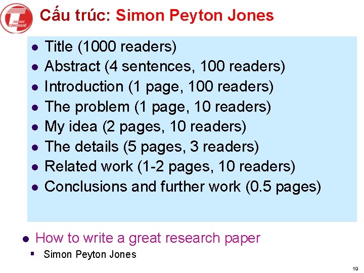 Cấu trúc: Simon Peyton Jones l l l l l Title (1000 readers) Abstract