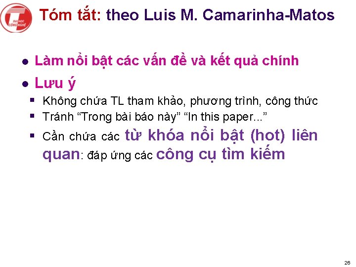 Tóm tắt: theo Luis M. Camarinha-Matos l Làm nổi bật các vấn đề và