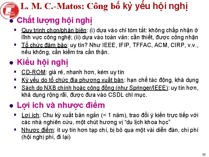 L. M. C. -Matos: Công bố kỷ yếu hội nghị l Chất lượng hội