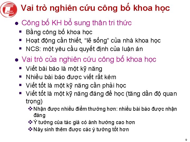 Vai trò nghiên cứu công bố khoa học Công bố KH bổ sung thân