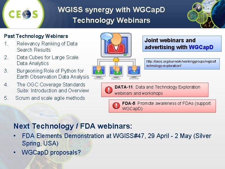 WGISS synergy with WGCap. D Technology Webinars Past Technology Webinars 1. Relevancy Ranking of