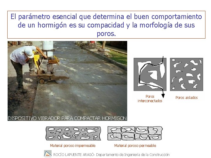 El parámetro esencial que determina el buen comportamiento de un hormigón es su compacidad