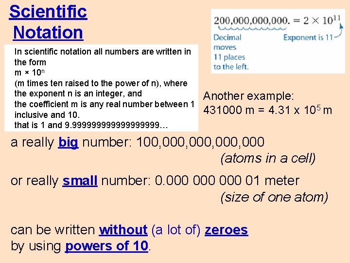 Scientific Notation In scientific notation all numbers are written in the form m ×