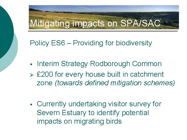 Mitigating impacts on SPA/SAC Policy ES 6 – Providing for biodiversity § Ø §