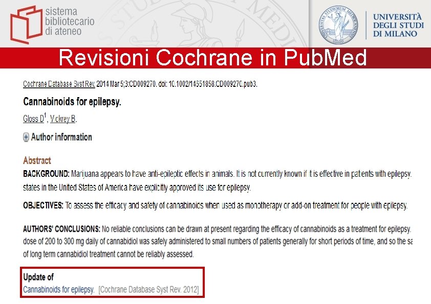 Revisioni Cochrane in Pub. Med 