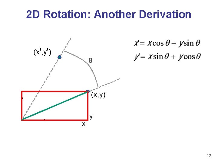 2 D Rotation: Another Derivation (x', y') q (x, y) x y 12 2 D Rotation: Another Derivation (x', y') q (x, y) x y 12