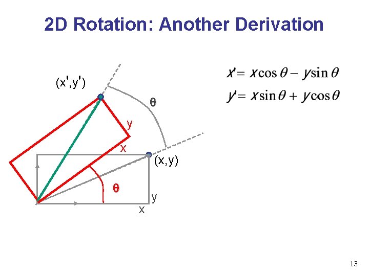 2 D Rotation: Another Derivation (x', y') q y x (x, y) q x 2 D Rotation: Another Derivation (x', y') q y x (x, y) q x