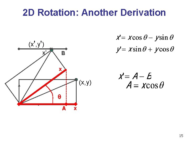 2 D Rotation: Another Derivation (x', y') x' B x (x, y) q A 2 D Rotation: Another Derivation (x', y') x' B x (x, y) q A