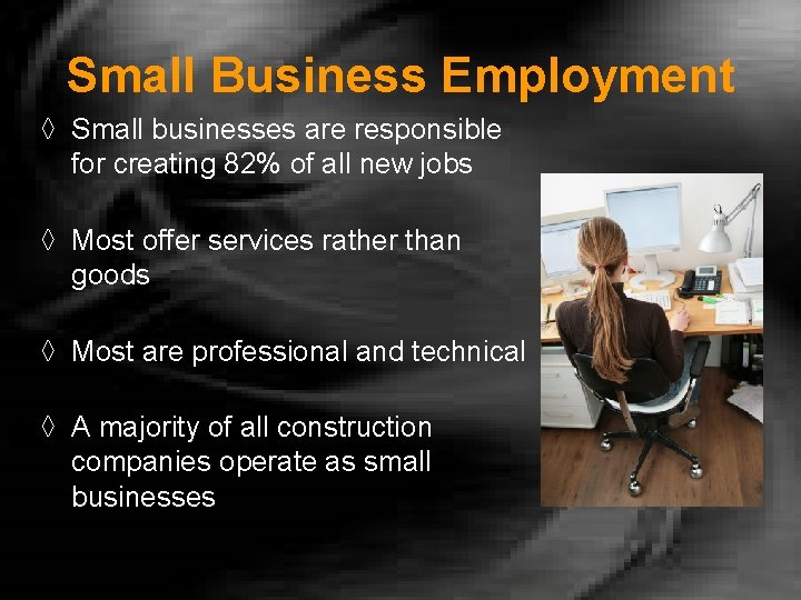 Small Business Employment ◊ Small businesses are responsible for creating 82% of all new